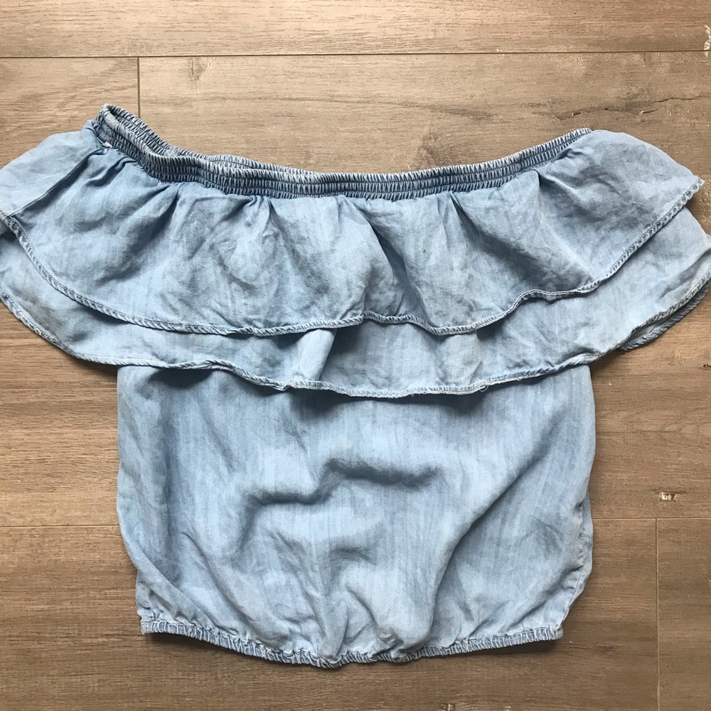 NWOT Light Blue off the shoulder ruffle top